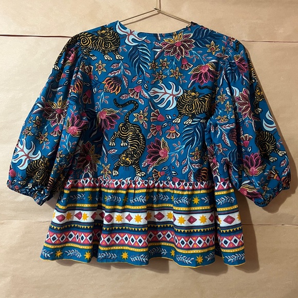 PrintFresh Annabelle Blouse in Tibetan Tigress Tie Front Flutter Hem Top Size S - Picture 8 of 12